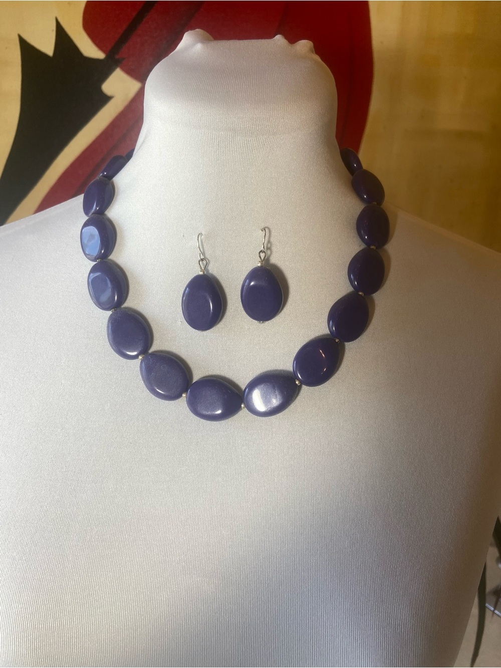 Deep Purple Oval Bead Necklace and Matching Earrings